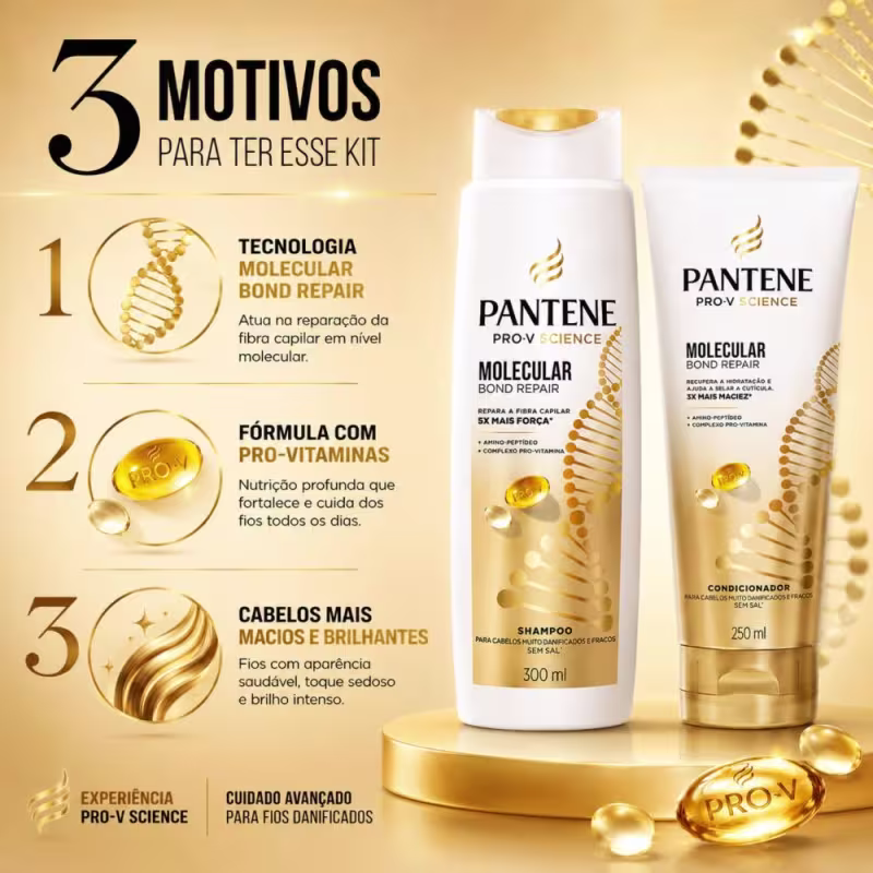 Kit Pantene Molecular Bond Repair: Shampoo 300ml e Condicionador 250ml