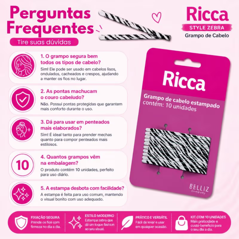 Grampo de Cabelo Ricca Style Zebra Cód.1032