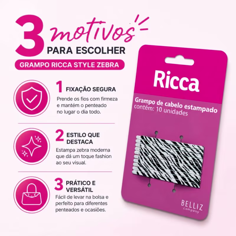 Grampo de Cabelo Ricca Style Zebra Cód.1032