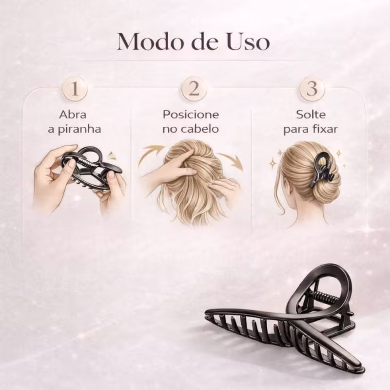 Piranha Para Cabelo Metal Black Laço Pdc63b