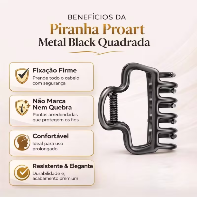Piranha Para Cabelo Proart Metal Black Quadrada Pdc66b
