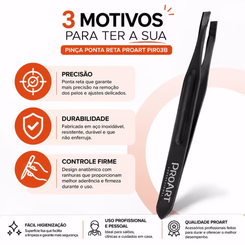 Pinça Ponta Reta Proart Aço Inox Pir03b