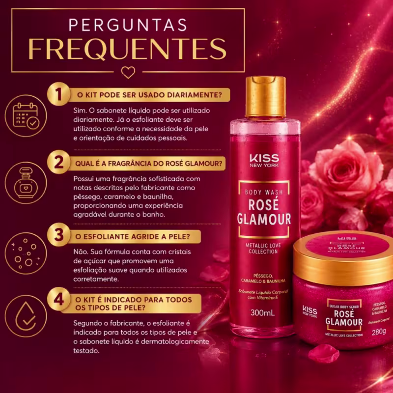 Kit Kiss New York Rosé Glamour: Sabonete Líquido 300ml e Esfoliante Corporal 280g