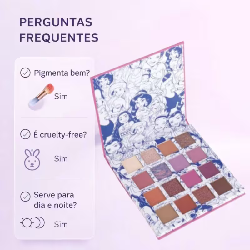 Paleta De Sombras Fenzza Disney Princesa Cinderela, Raunzel e Tiana Dis130
