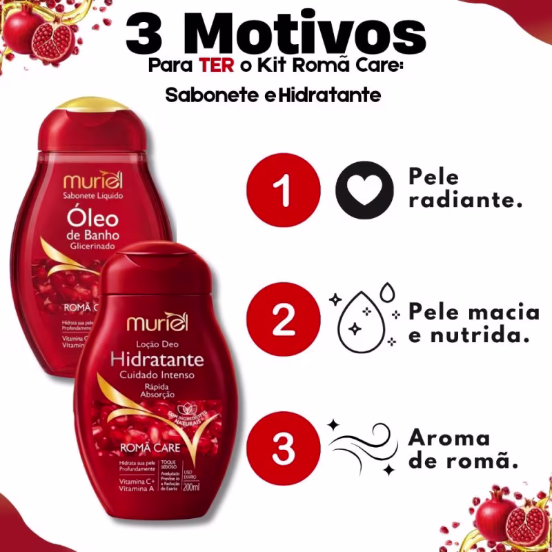 Kit Muriel Romã Care: 1 Sabonete Líquido 230ml e 1 Loção Hidratante 200ml