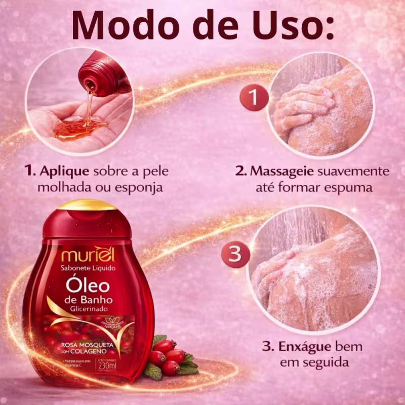Sabonete Líquido Muriel Óleo de Banho Rosa Mosqueta Com Colágeno 230ml