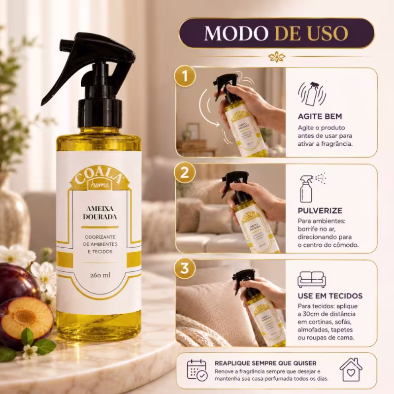 Odorizante De Ambientes e Tecidos Coala Home Ameixa Dourada 260ml