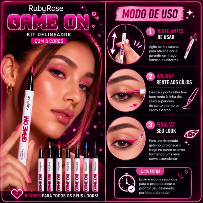 Kit Ruby Rose Game On Caneta Delineadora Com 8