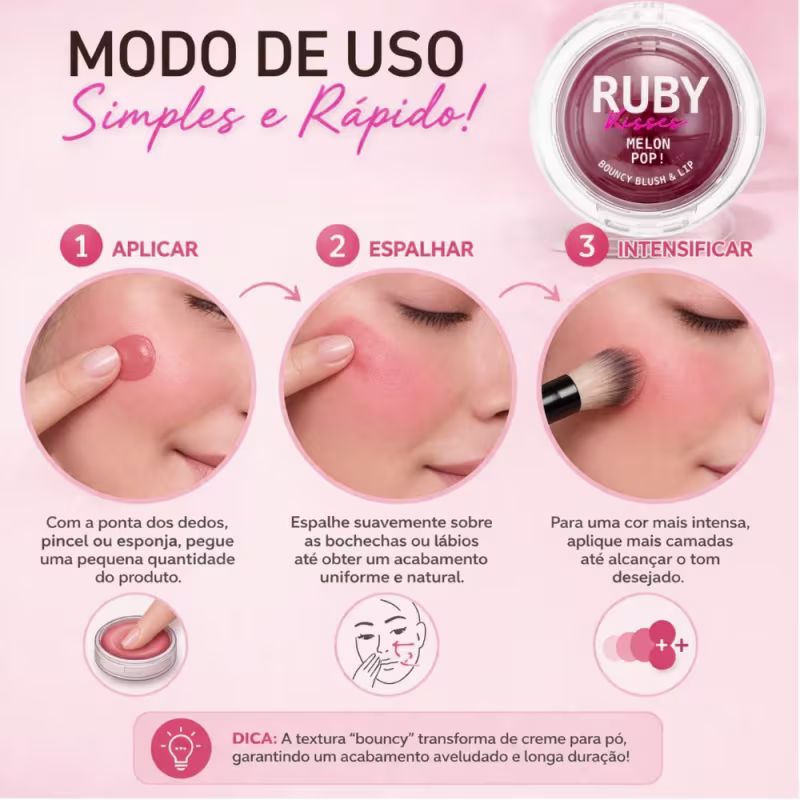 Blush e Lip Bouncy Ruby Kisses Melon Pop! Wine Mbb06bb