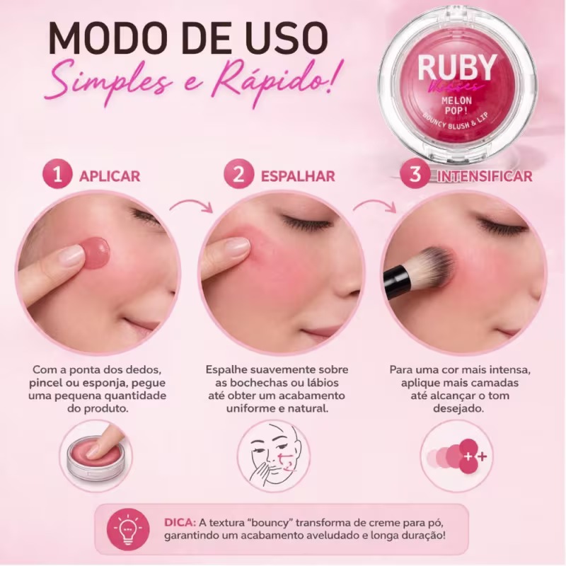 Blush e Lip Bouncy Ruby Kisses Melon Pop! Pink Mbb04bb