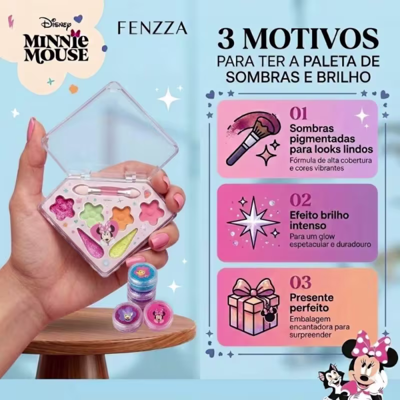 Paleta de Sombras e Brilhos Fenzza Disney Minnie Mouse Dis029