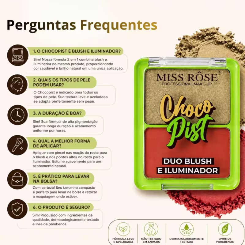 Duo Blush e Iluminador Miss Rôse Chocopist 8g 2