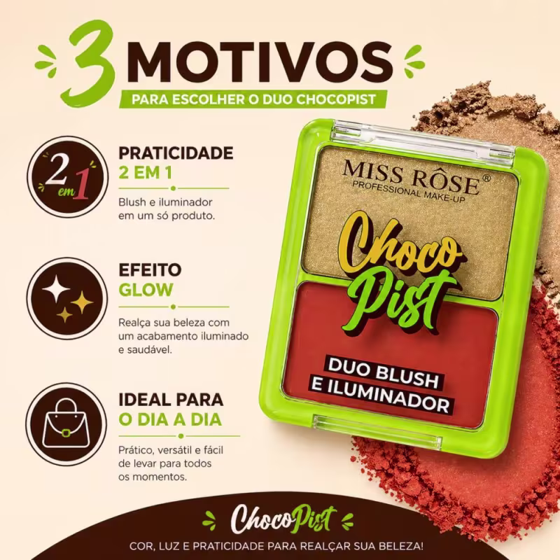 Duo Blush e Iluminador Miss Rôse Chocopist 8g 2