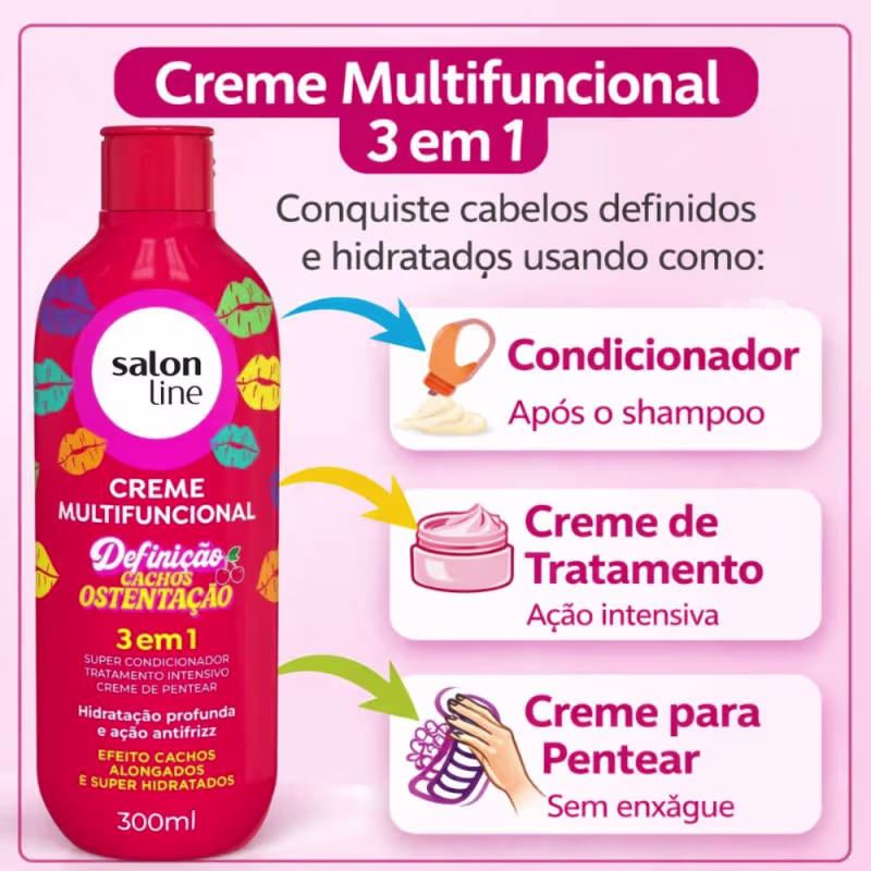 Kit Salon Line Definição Cachos Ostentação: Shampoo e Creme Multifuncional + Gelatina 550g