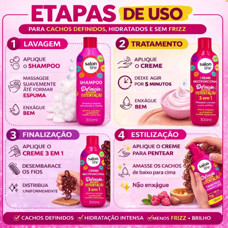 Kit Salon Line Definição Cachos Ostentação: Shampoo e Creme Multifuncional + Creme Pentear 300ml