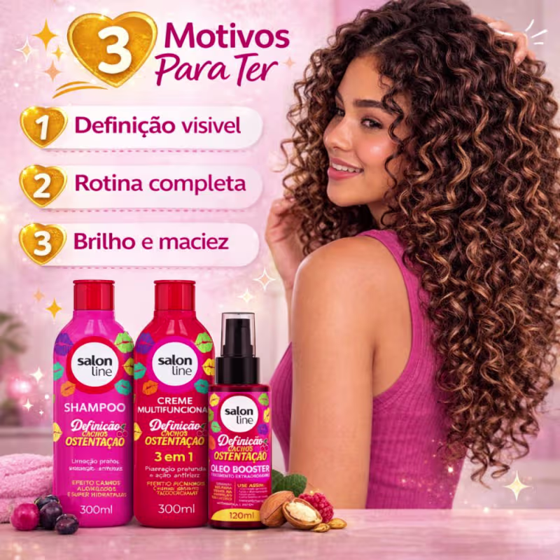 Kit Salon Line Definição Cachos Ostentação: Shampoo e Creme Multifuncional + Óleo Booster