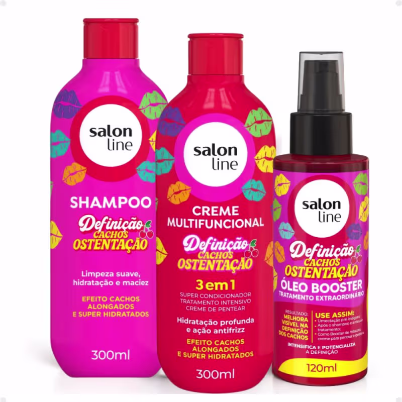 Kit Salon Line Definição Cachos Ostentação: Shampoo e Creme Multifuncional + Óleo Booster