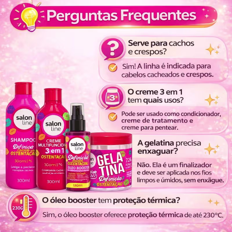 Kit Salon Line Definição Cachos Ostentação: Shampoo e Creme Multifuncional + Gelatina e Óleo Booster