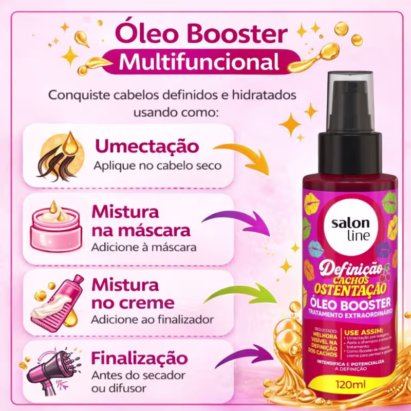 Kit Salon Line Definição Cachos Ostentação: Shampoo e Creme Multifuncional + Gelatina e Óleo Booster