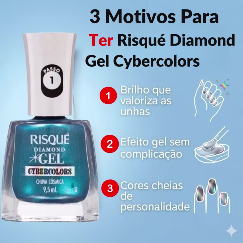 Esmalte Efeito Gel Risqué Diamond Gel Cybercolors 9,5ml Brilho De Vênus