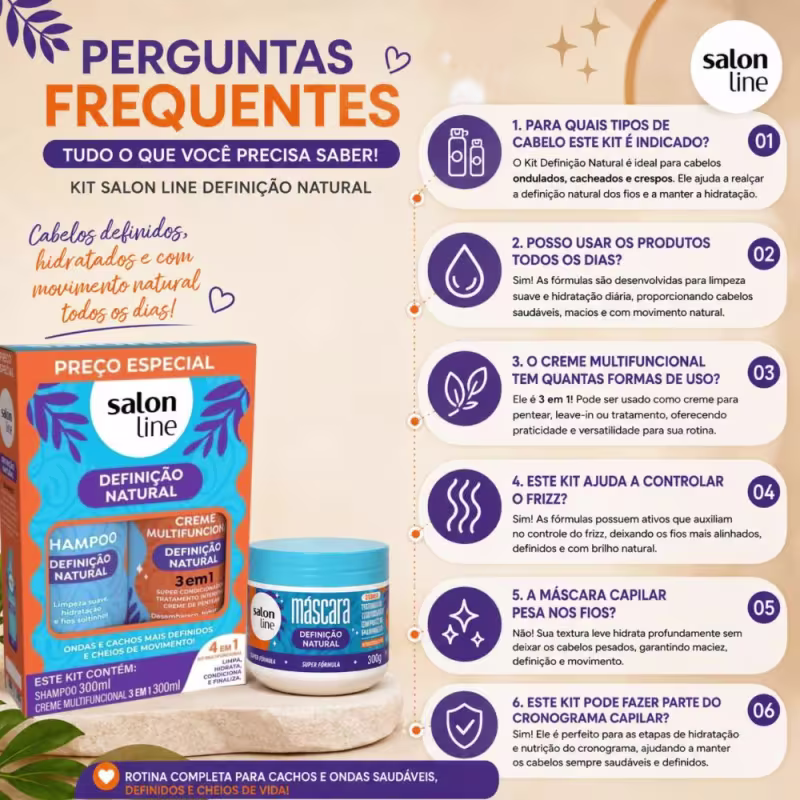 Kit Salon Line Definição Natural: Shampoo e Creme Multifuncional 300ml + Máscara Capilar 300g