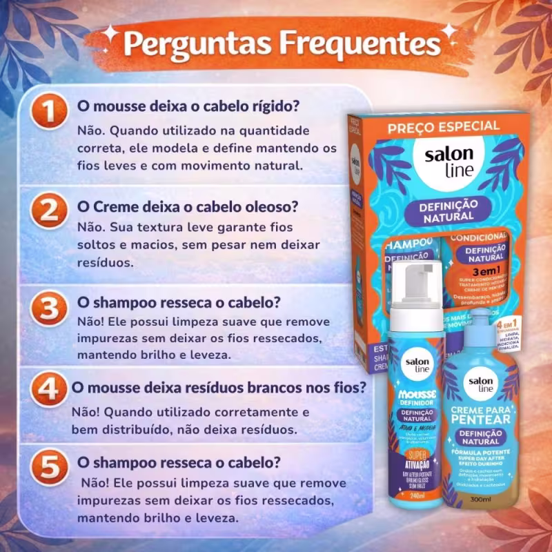 Kit Salon Line Definição Natural: Shampoo, Creme Multifunional, Creme Para Pentear 300g e Mousse Definidor 240ml