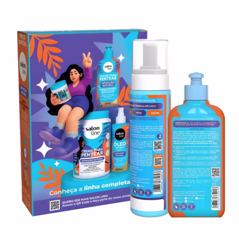 Kit Salon Line Definição Natural: Shampoo, Creme Multifunional, Creme Para Pentear 300g e Mousse Definidor 240ml