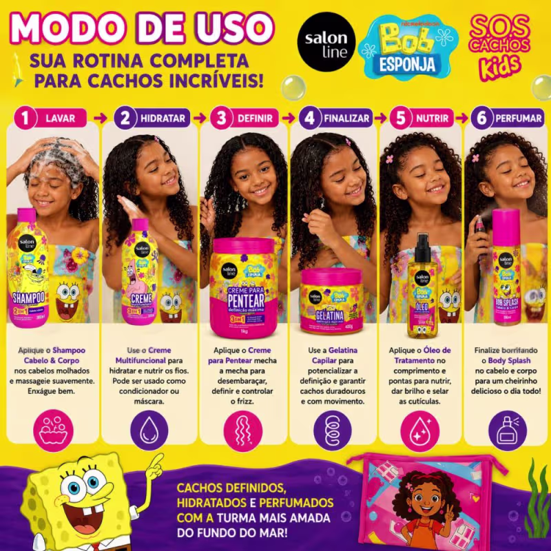 Kit Salon Line: Bob Esponja Sos Cachos Completo Com 6 + Mimo
