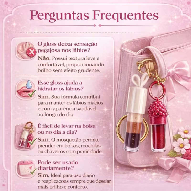 Kit Franciny Ehlke Gloss Labial Com Mosquetão: Lip Bunny Triple e Franboesa