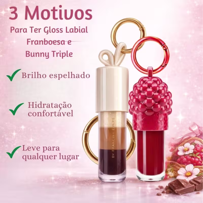 Kit Franciny Ehlke Gloss Labial Com Mosquetão: Lip Bunny Triple e Franboesa