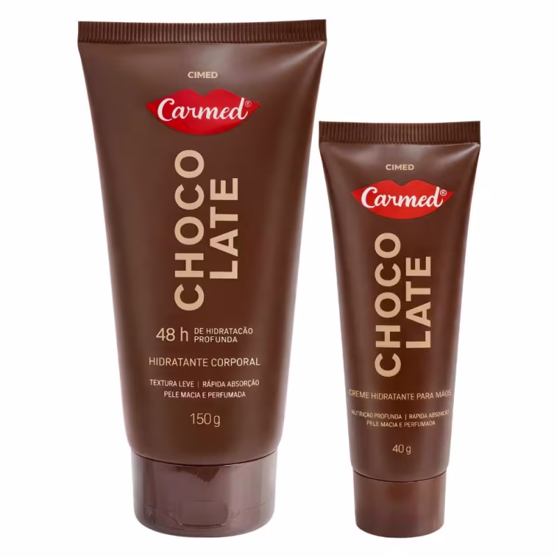 Kit Carmed Chocolate: Hidratante Corporal 150g e Creme Hidratante Para Mãos 40g