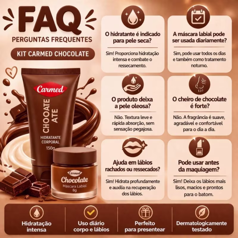 Kit Carmed Chocolate: Hidratante Corporal 150g e Máscara Labial