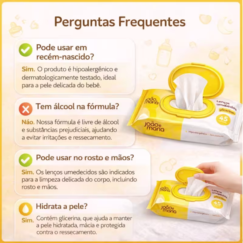 Kit João e Maria: 6 Pacotes Lenços Umedecidos Com 45 un Cada