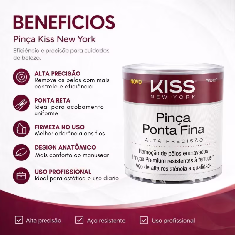 Kit Kiss New York: 72 Pinças Ponta Fina Twzb02br