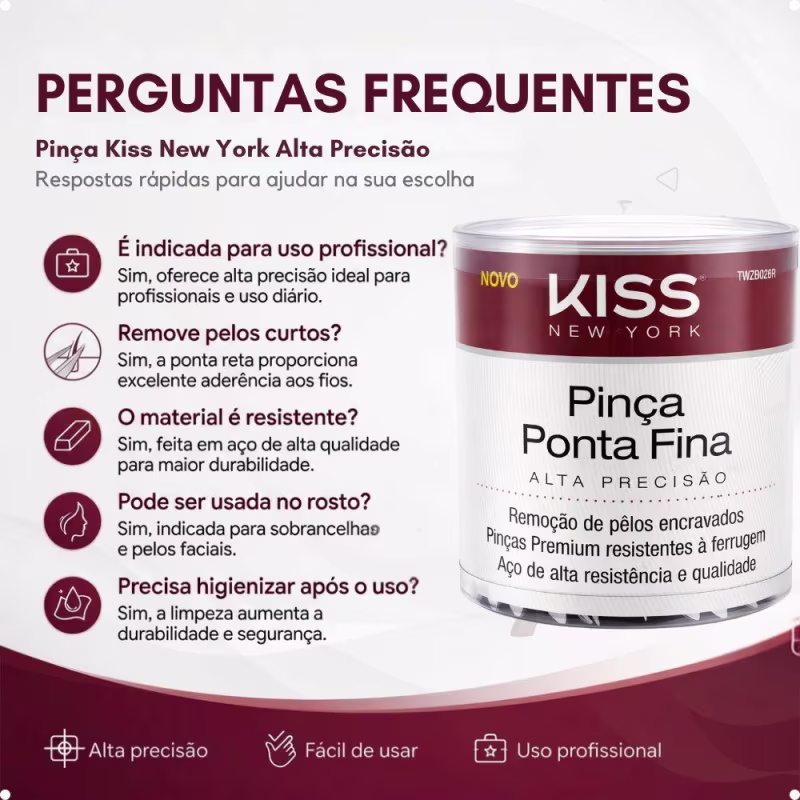 Kit Kiss New York: 72 Pinças Ponta Fina Twzb02br