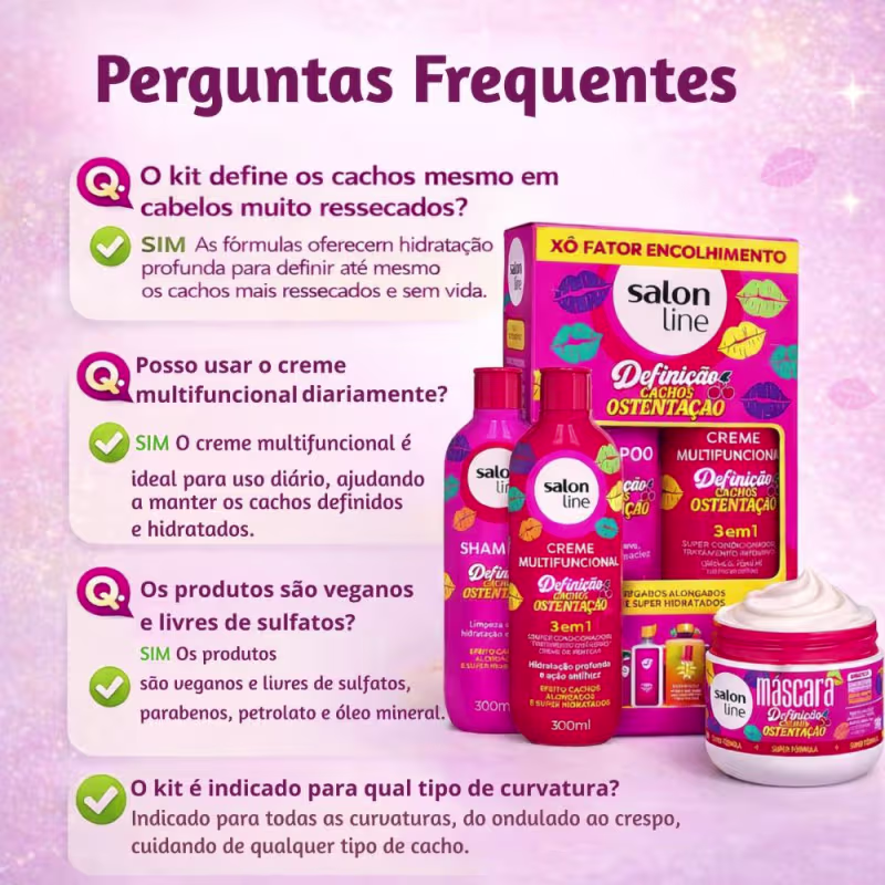 Kit Salon Line Definição Cachos Ostentação: Shampoo e Creme Multifuncional 300ml + Máscara Capilar 300g