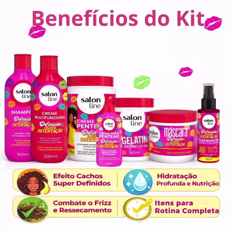 Kit Salon Line Definição Cachos Ostentação Completo Com 7 + Mimos