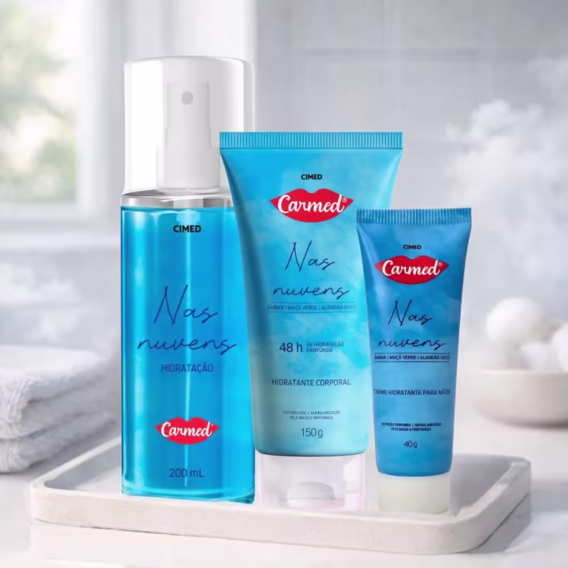 Kit Carmed Nas Nuvens: Body Splash 200ml, Hidratante Corporal 150g e Creme Para Mãos 40g