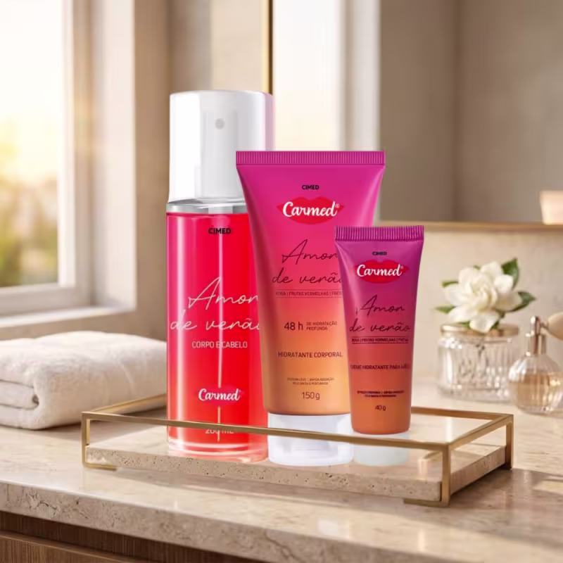 Kit Carmed Amor De Verão: Body Splash 200ml, Hidratante Corporal 150g e Creme Para Mãos 40g