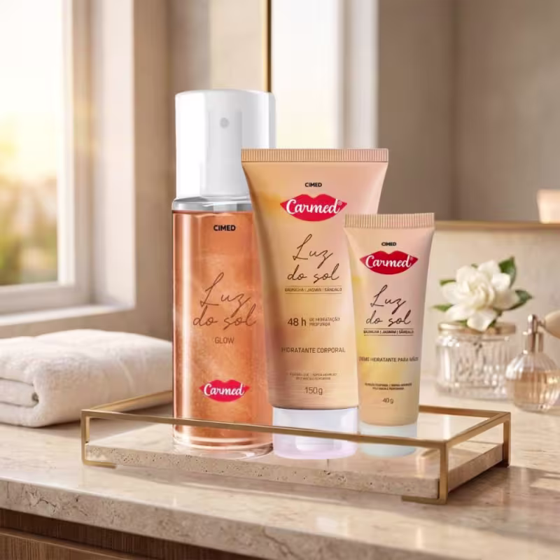 Kit Carmed Luz Do Sol: Body Splash 200ml, Hidratante Corporal 150g e Creme Para Mãos 40g