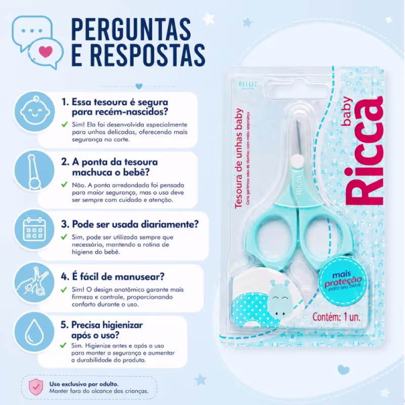 Tesoura de Unhas Ricca Baby Azul Cód:1656