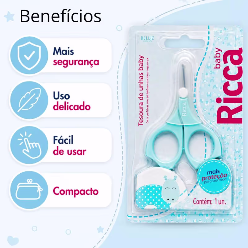 Tesoura de Unhas Ricca Baby Azul Cód:1656