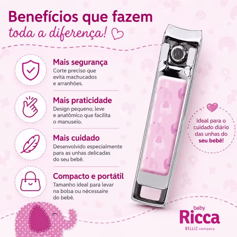 Cortador de Unha Infantil Ricca Baby Rosa Cód:740
