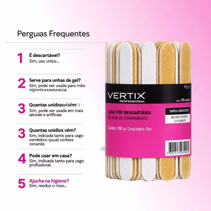Vertix POP Parda 8cm - Lixa de Unha (100 Unidades)