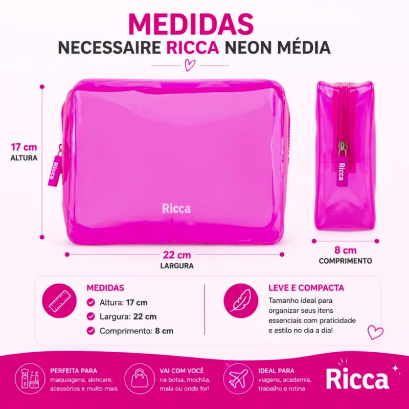 Necessaire Ricca Rosa Neon Média Cód.3600