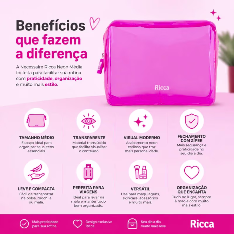 Necessaire Ricca Rosa Neon Média Cód.3600