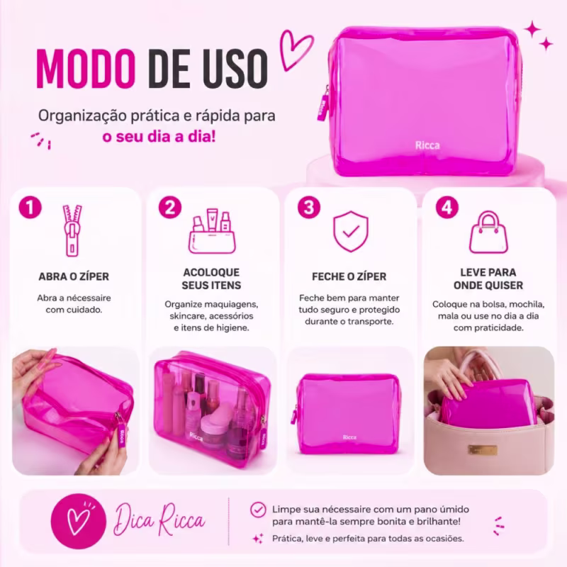 Necessaire Ricca Rosa Neon Média Cód.3600