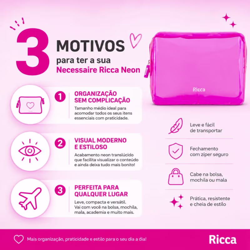 Necessaire Ricca Rosa Neon Média Cód.3600