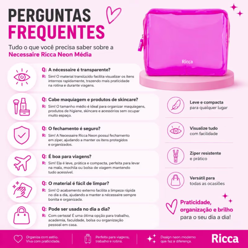 Necessaire Ricca Rosa Neon Média Cód.3600