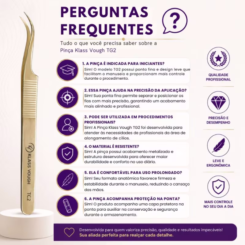 Pinça para Alongamento de Cílios Klass Vough Tg2